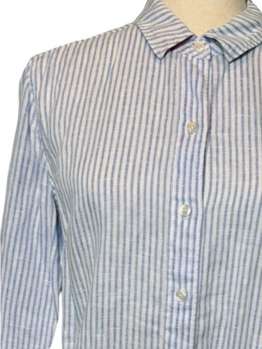 Tommy Bahama Linen Blue & White Vertical Stripe Button-Down Shirt Women’s XS